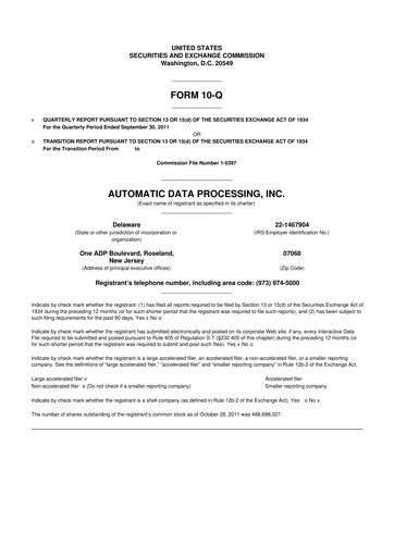 Thumbnail Automatic Data Processing 10-Q Quarterly Report FY2012 