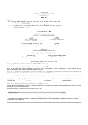 Thumbnail Regeneron Pharmaceuticals 10-K Annual Report 2011