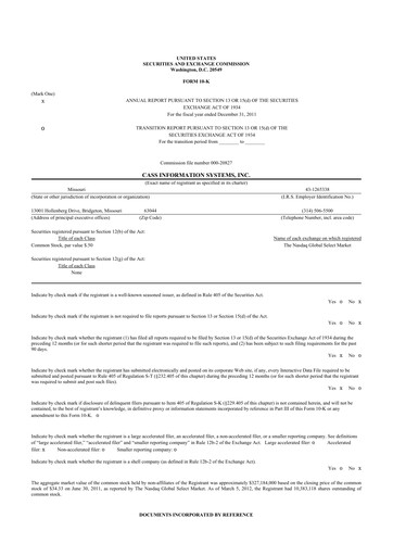 Thumbnail Cass Information Systems 10-K Annual Report 2011
