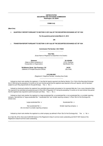 Miniature Yelp 10-Q Rapport trimestriel 2012 