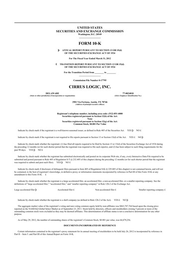 Thumbnail Cirrus Logic
 10-K Annual Report 2012