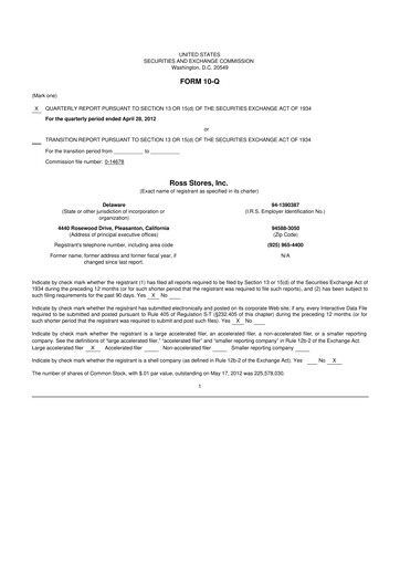 Vorschaubild Ross Stores 10-Q Quartalsbericht 2012 