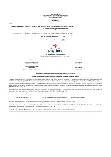 Thumbnail Pilgrim's Pride
 10-Q Quarterly Report FY2012 