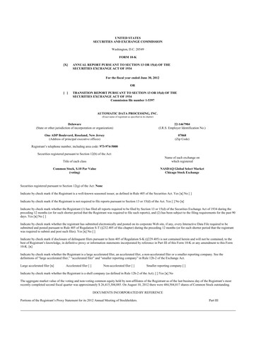 Thumbnail Automatic Data Processing 10-K Annual Report 2012