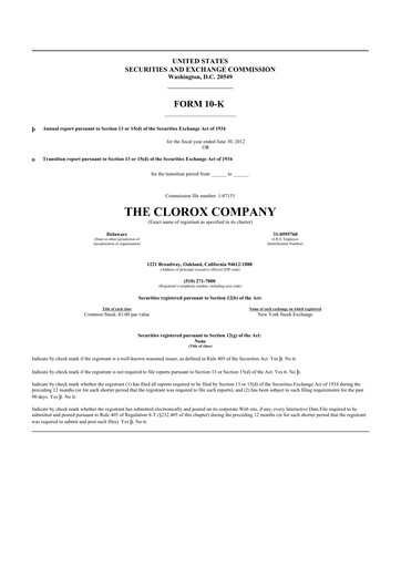 Thumbnail Clorox 10-K Annual Report 2012