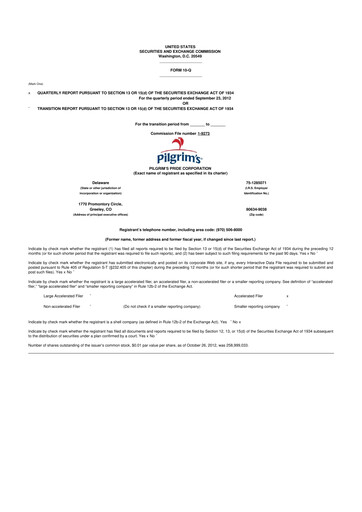 Thumbnail Pilgrim's Pride
 10-Q Quarterly Report FY2012 