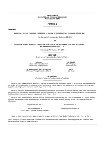 Miniature Yelp 10-Q Rapport trimestriel 2012 