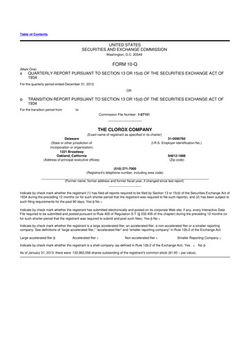 Thumbnail Clorox 10-Q Quarterly Report FY2013 