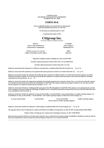 Thumbnail Citigroup 10-K Annual Report 2012