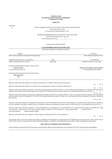 Thumbnail Cass Information Systems 10-K Annual Report 2012