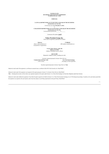 Vorschaubild Vishay Precision Group
 10-K Jahresbericht 2012