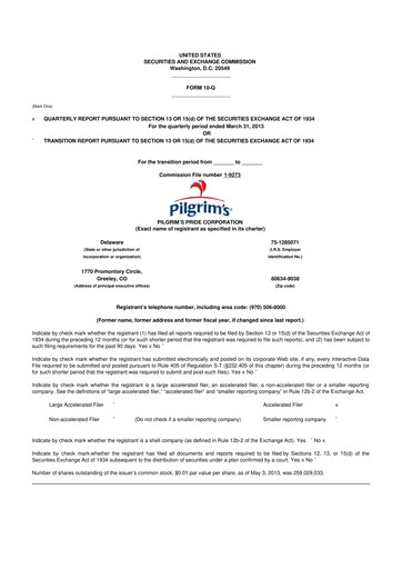 Thumbnail Pilgrim's Pride
 10-Q Quarterly Report FY2013 
