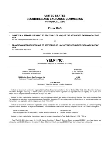 Miniature Yelp 10-Q Rapport trimestriel 2013 