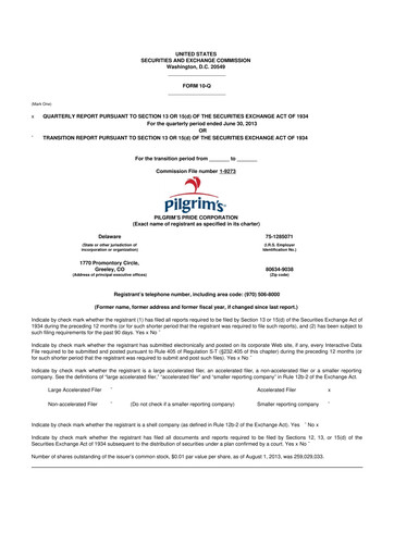 Thumbnail Pilgrim's Pride
 10-Q Quarterly Report FY2013 