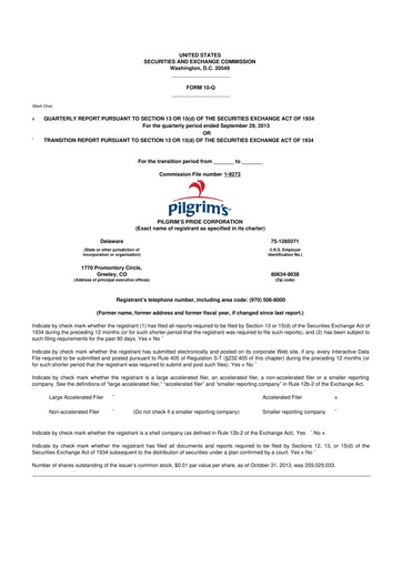 Thumbnail Pilgrim's Pride
 10-Q Quarterly Report FY2013 