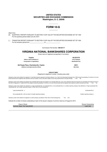 Thumbnail Virginia National Bankshares 10-Q Quarterly Report FY2014 