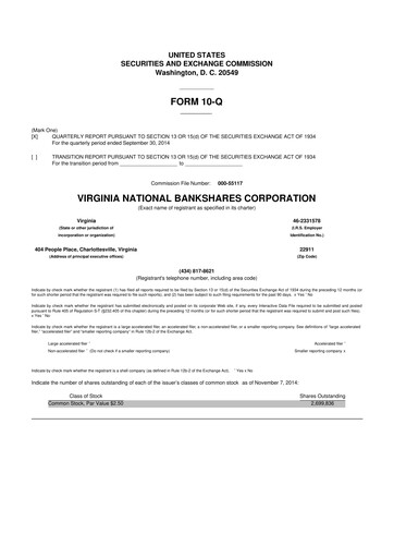 Thumbnail Virginia National Bankshares 10-Q Quarterly Report FY2014 