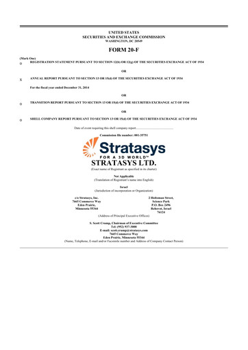 Thumbnail Stratasys 20-F Annual Report 2014