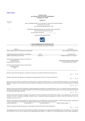 Thumbnail Cass Information Systems 10-K Annual Report 2014