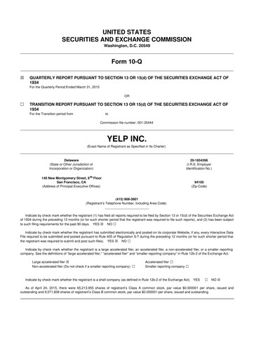 Miniature Yelp 10-Q Rapport trimestriel 2015 