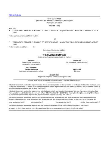 Thumbnail Clorox 10-Q Quarterly Report FY2015 