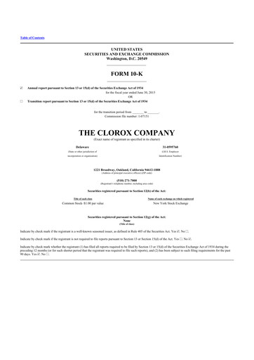 Thumbnail Clorox 10-K Annual Report 2015