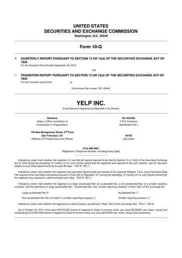 Miniature Yelp 10-Q Rapport trimestriel 2015 