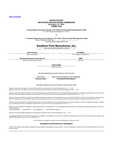 Thumbnail Southern First Bancshares 10-K Annual Report 2015