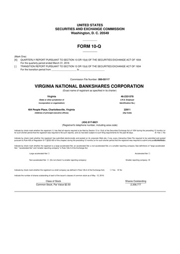 Thumbnail Virginia National Bankshares 10-Q Quarterly Report FY2016 