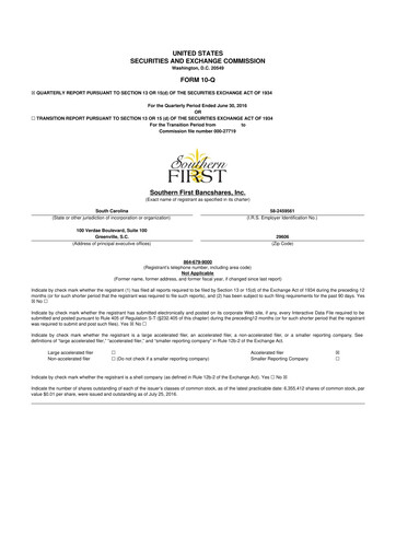Thumbnail Southern First Bancshares 10-Q Quarterly Report FY2016 