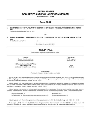 Miniature Yelp 10-Q Rapport trimestriel 2016 