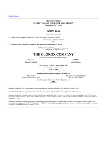 Thumbnail Clorox 10-K Annual Report 2016