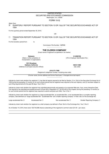 Thumbnail Clorox 10-Q Quarterly Report FY2017 