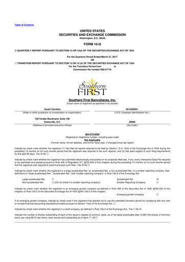 Thumbnail Southern First Bancshares 10-Q Quarterly Report FY2017 