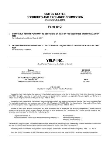 Miniature Yelp 10-Q Rapport trimestriel 2017 