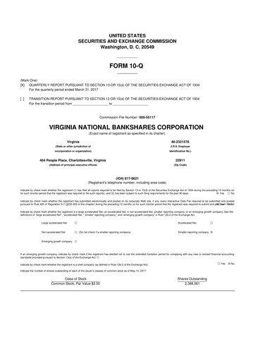 Thumbnail Virginia National Bankshares 10-Q Quarterly Report FY2017 