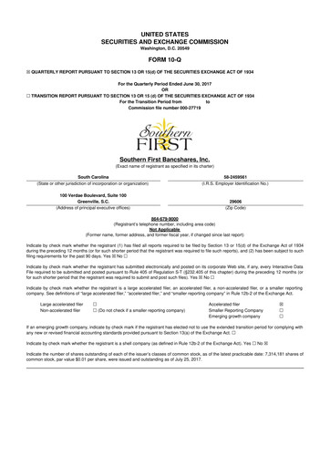 Thumbnail Southern First Bancshares 10-Q Quarterly Report FY2017 