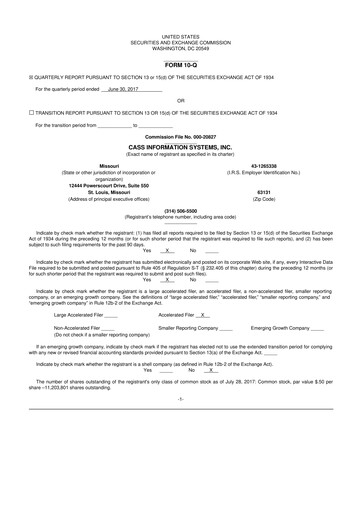 Thumbnail Cass Information Systems 10-Q Quarterly Report FY2017 