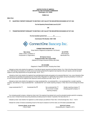 Thumbnail ConnectOne Bancorp 10-Q Quarterly Report FY2017 
