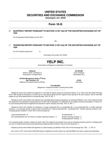 Miniature Yelp 10-Q Rapport trimestriel 2017 