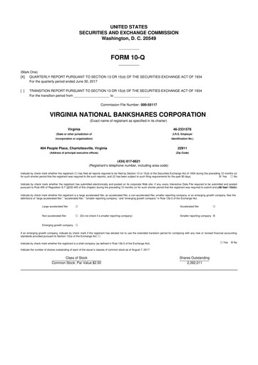Thumbnail Virginia National Bankshares 10-Q Quarterly Report FY2017 