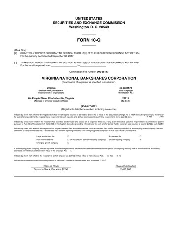 Thumbnail Virginia National Bankshares 10-Q Quarterly Report FY2017 