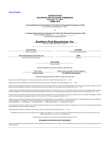Thumbnail Southern First Bancshares 10-K Annual Report 2017