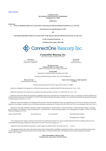 Thumbnail ConnectOne Bancorp 10-K Annual Report 2017