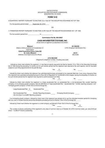 Thumbnail Cass Information Systems 10-Q Quarterly Report FY2018 