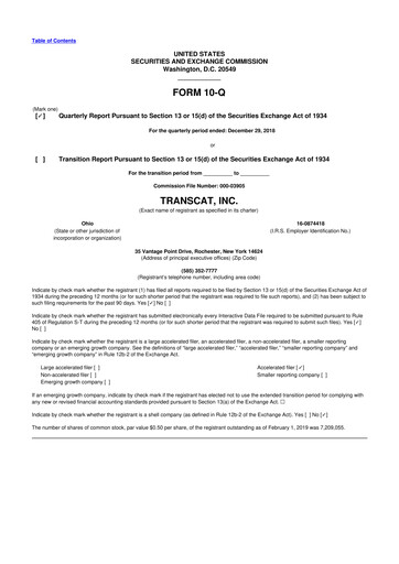 Thumbnail Transcat 10-Q Quarterly Report FY2019 