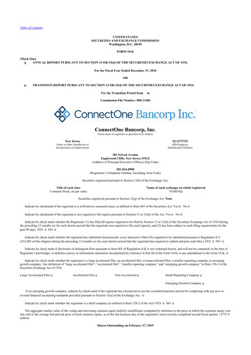 Thumbnail ConnectOne Bancorp 10-K Annual Report 2018