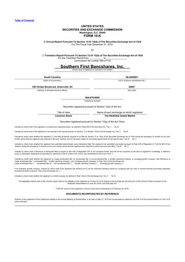 Thumbnail Southern First Bancshares 10-K Annual Report 2018