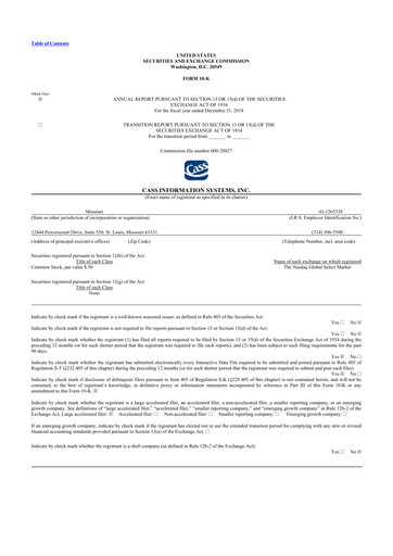 Thumbnail Cass Information Systems 10-K Annual Report 2018