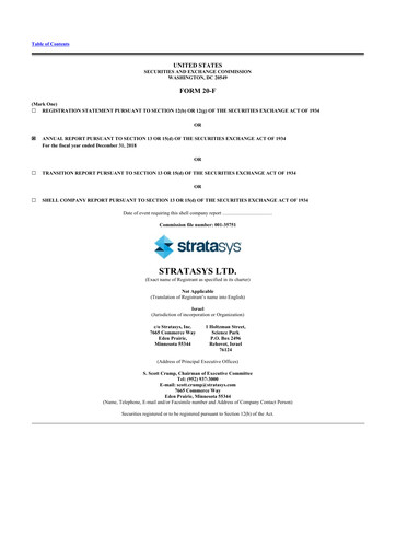 Thumbnail Stratasys 20-F Annual Report 2018